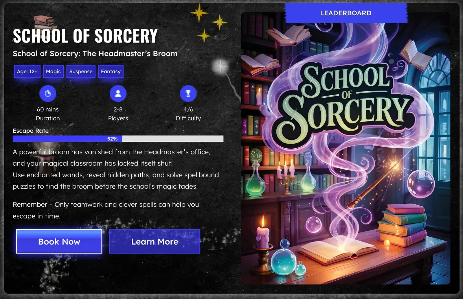 An escape-room website room card in the Massive Impact framework style, showing a jungle theme.