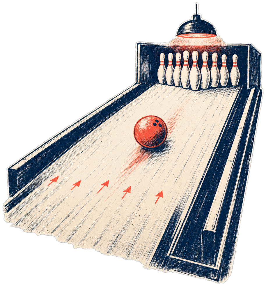A bowling venue, illustrated.