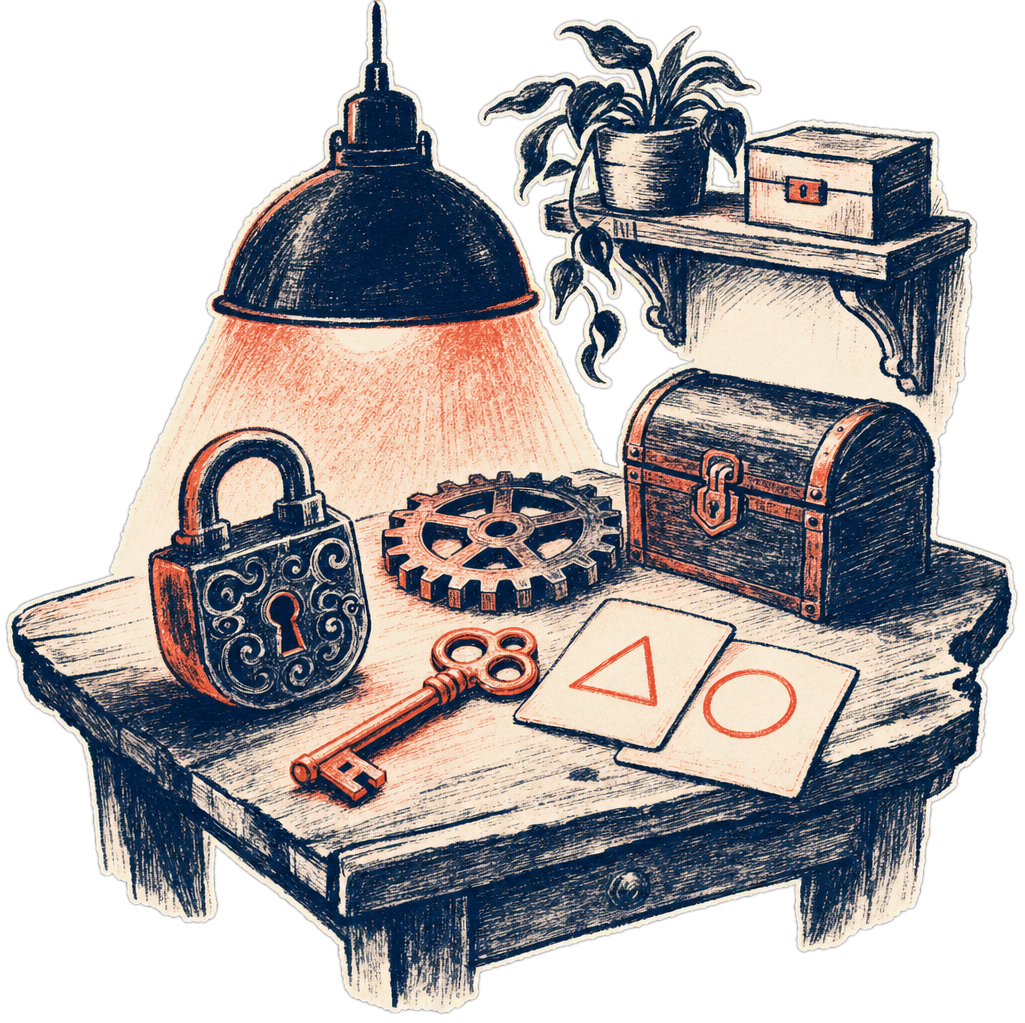 A escape rooms venue, illustrated.