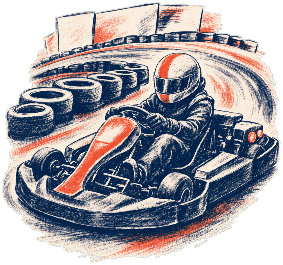 A go karts venue, illustrated.
