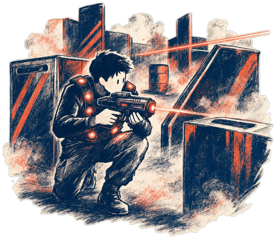 A laser tag venue, illustrated.