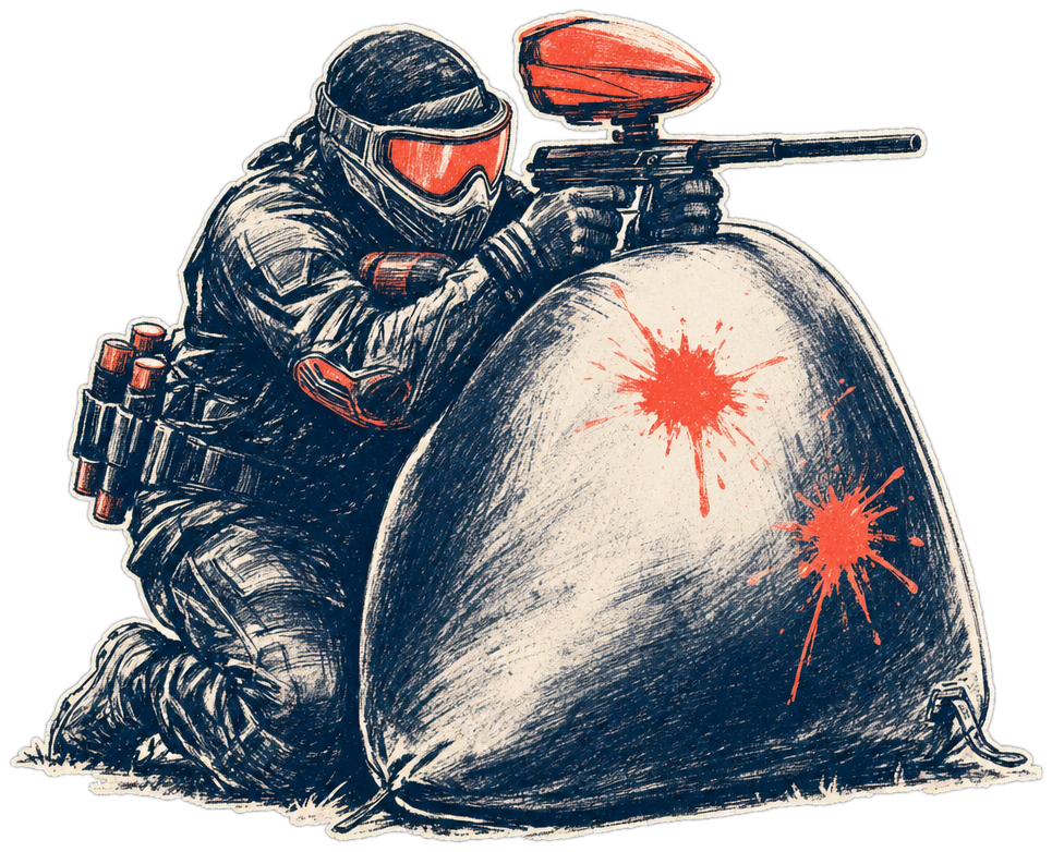 A paintball venue, illustrated.