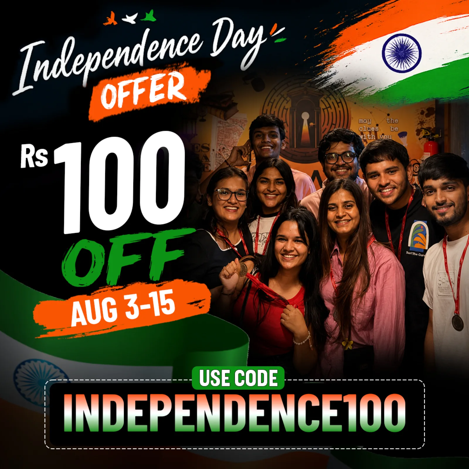 Independence Day (India) escape room Facebook ad