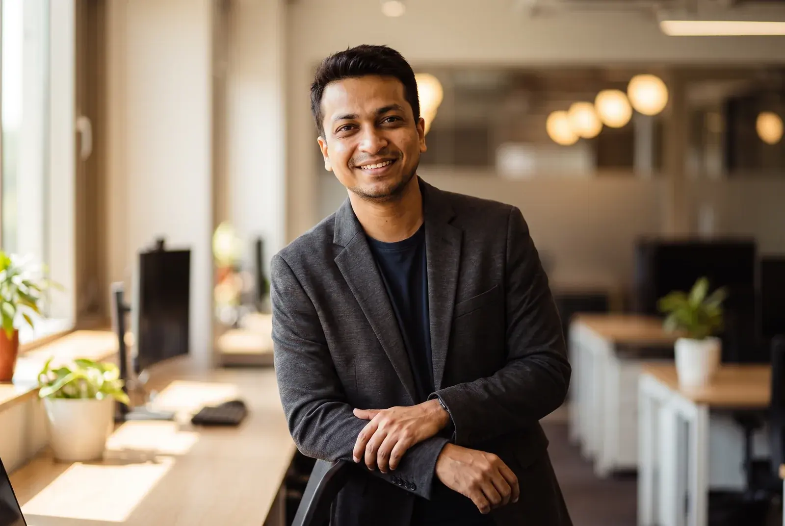 Piyush Agarwal, founder of Massive Impact, in a modern office.