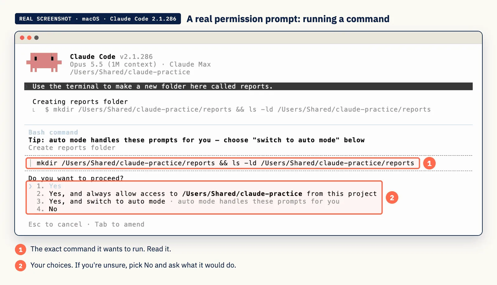 Real screenshot: permission prompt to run a command