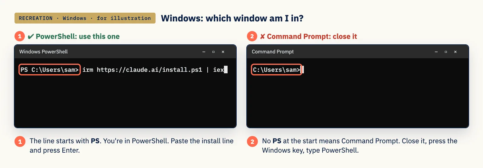Recreation: PowerShell versus Command Prompt on Windows