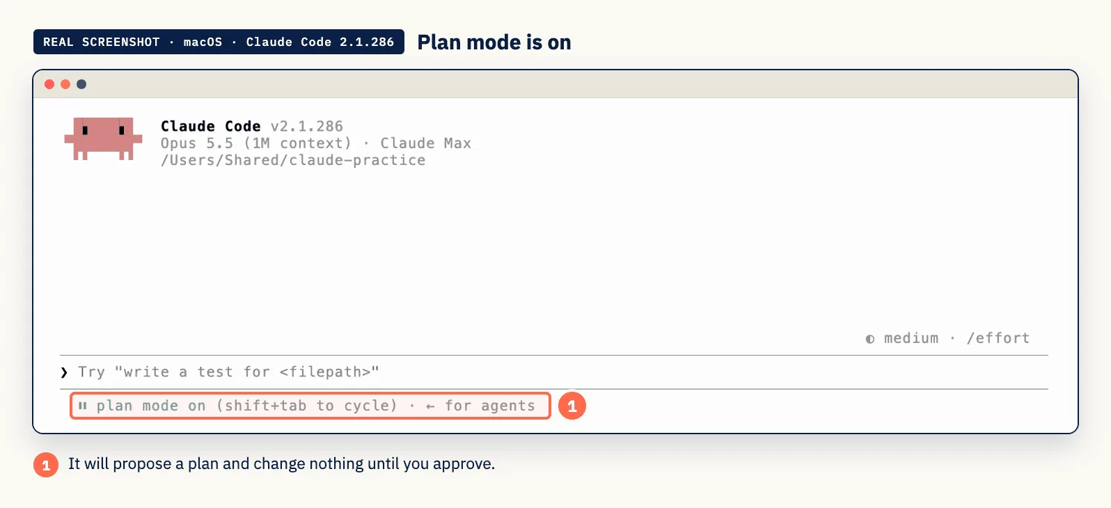 Real screenshot: plan mode on