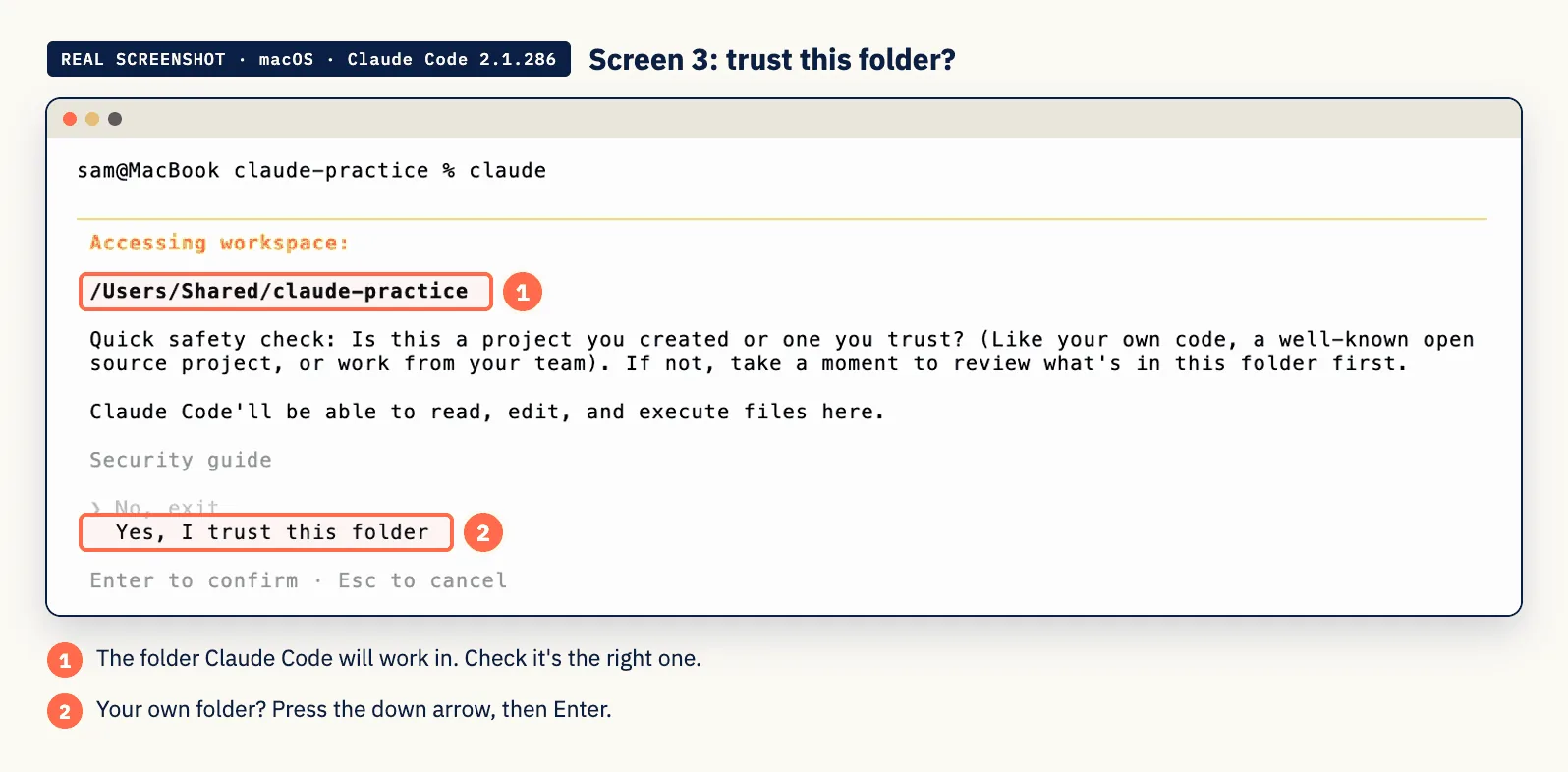 Real screenshot: trust this folder