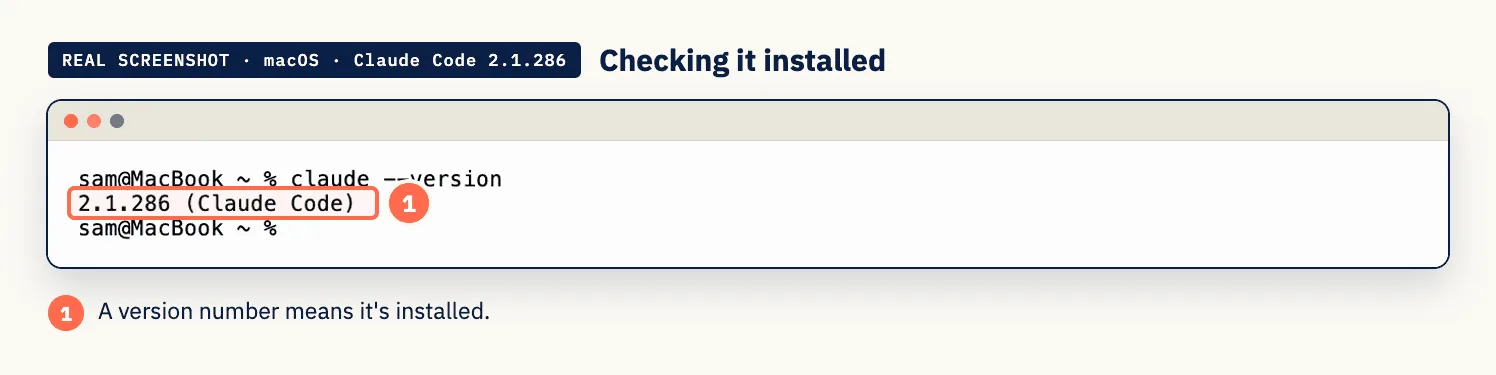 Real screenshot: checking the installed version