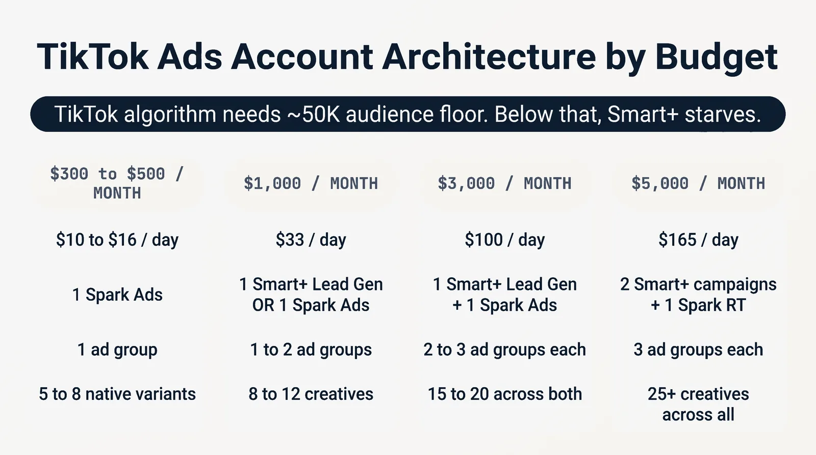 TikTok Ads Account Architecture by Budget