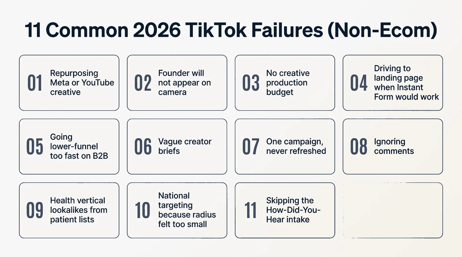 11 Common 2026 TikTok Failures (Non-Ecom)