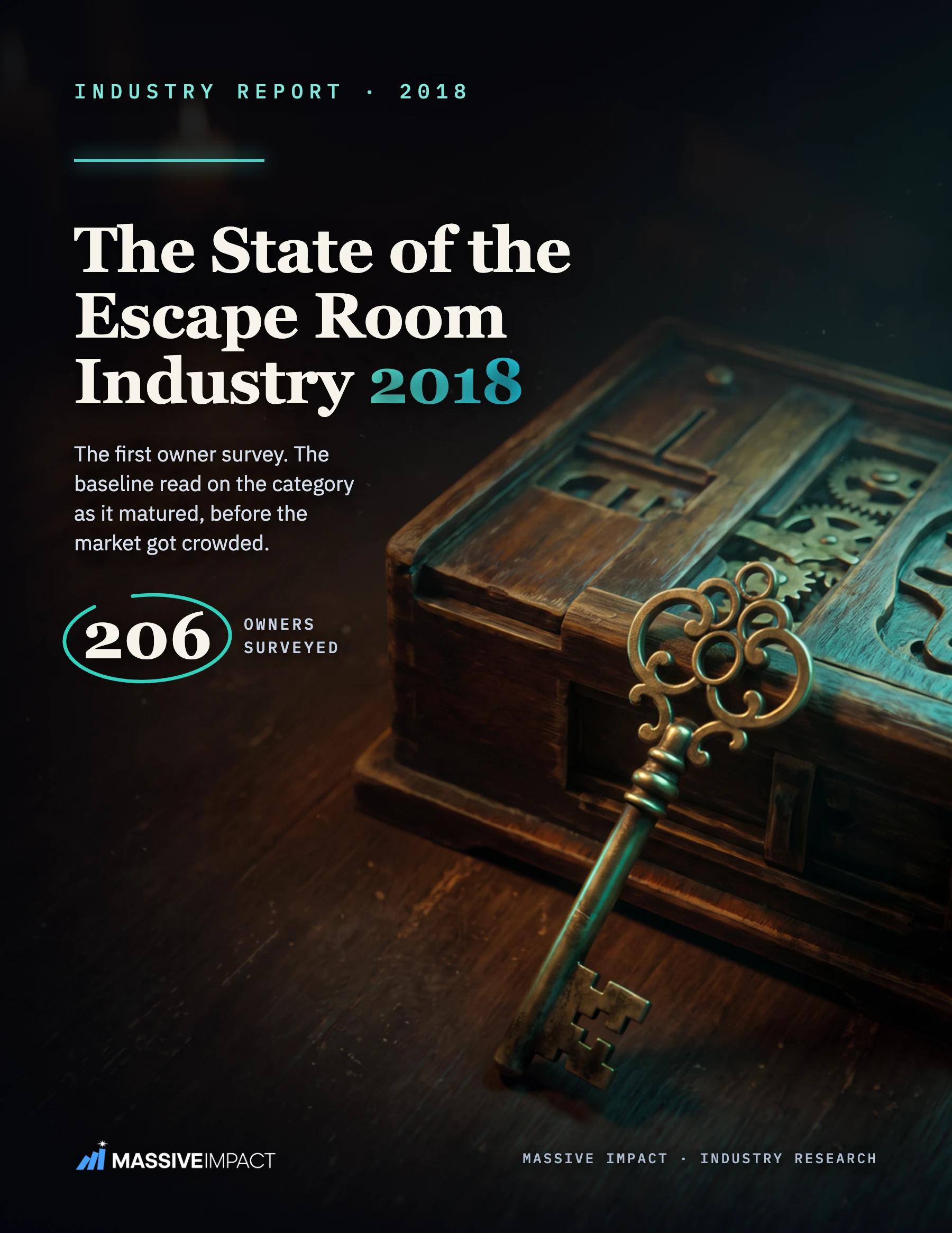 State of the Escape Room Industry 2018 report cover, 206 owners surveyed, by Massive Impact.