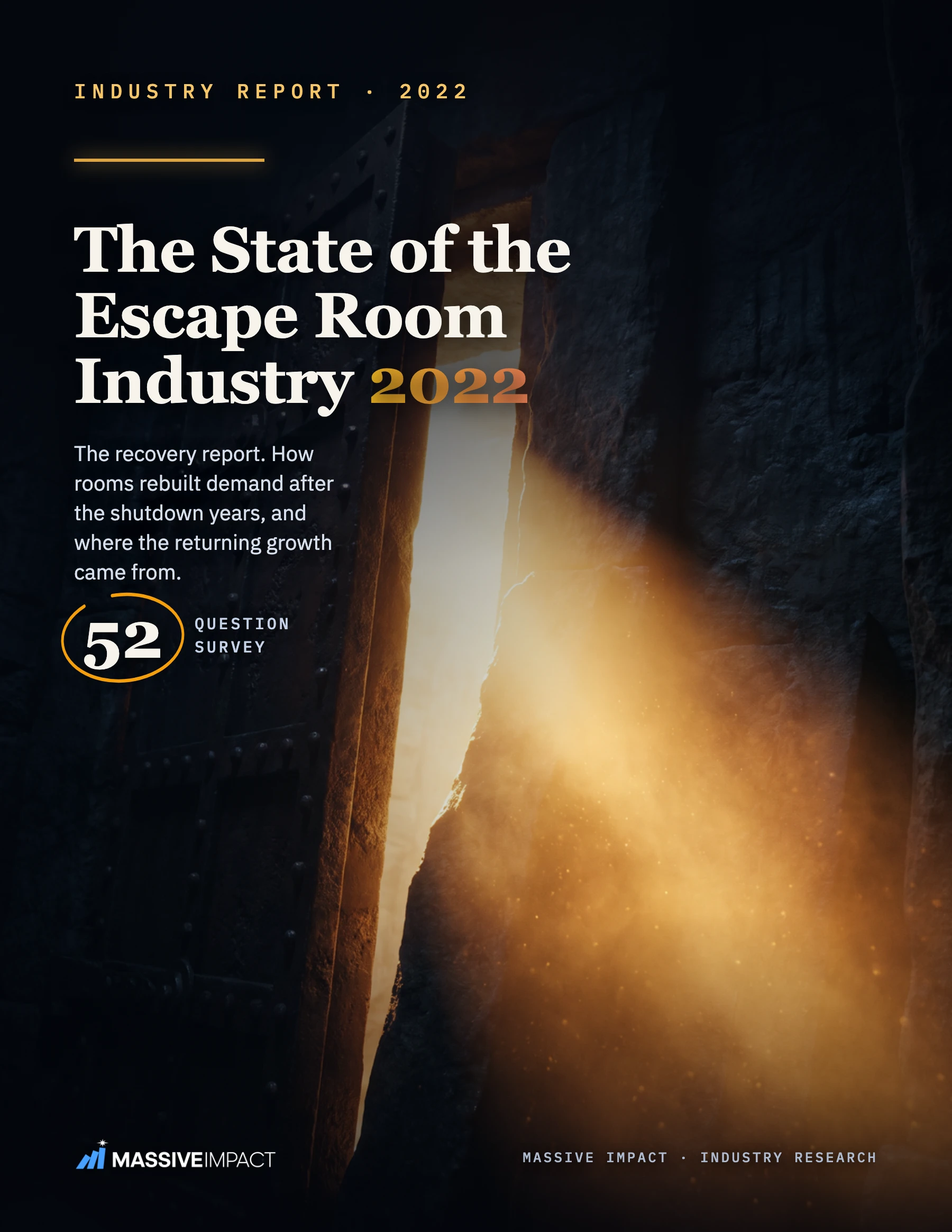 State of the Escape Room Industry 2022 report cover, the recovery report, by Massive Impact.