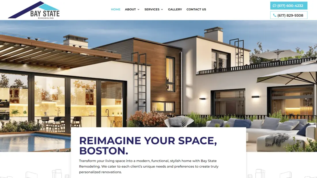 The Bay State Remodeling website, a design-build luxury remodeler in Greater Boston, built by Massive Impact.