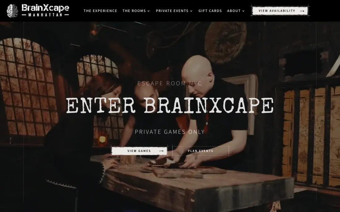 The BrainXcape website, escape rooms in New York City, built by Massive Impact.