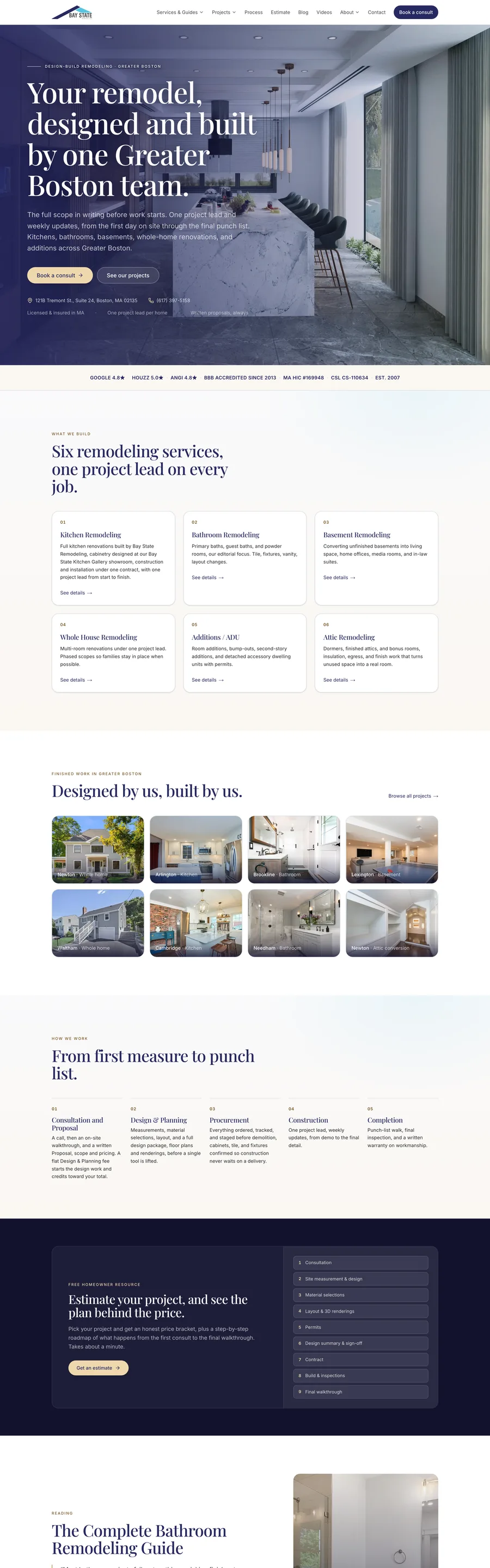 A page from the Bay State Remodeling website, designed by Massive Impact.