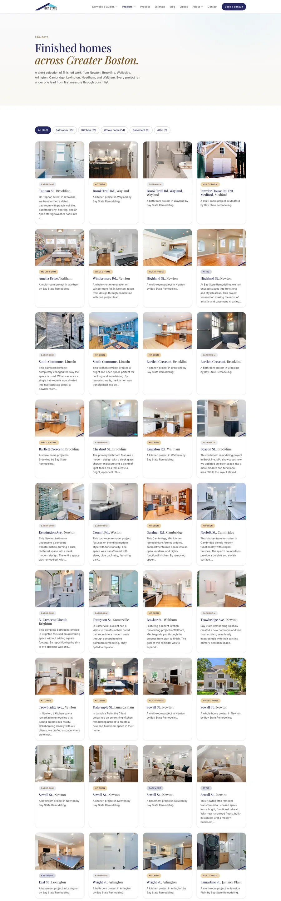 A page from the Bay State Remodeling website, designed by Massive Impact.