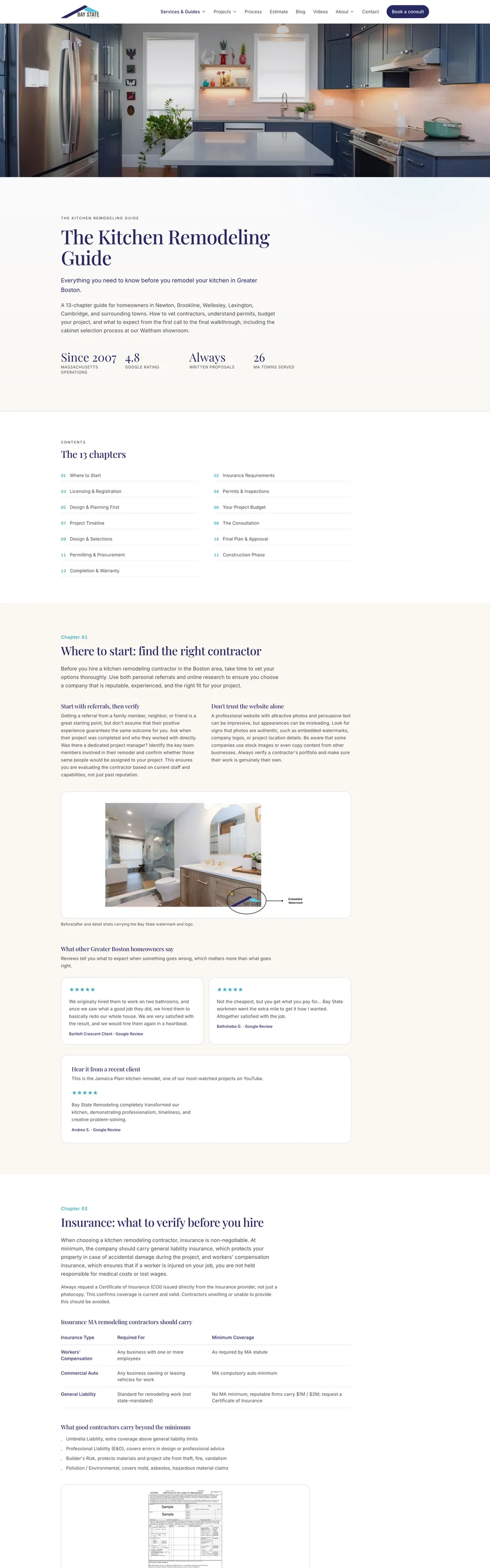 A page from the Bay State Remodeling website, designed by Massive Impact.