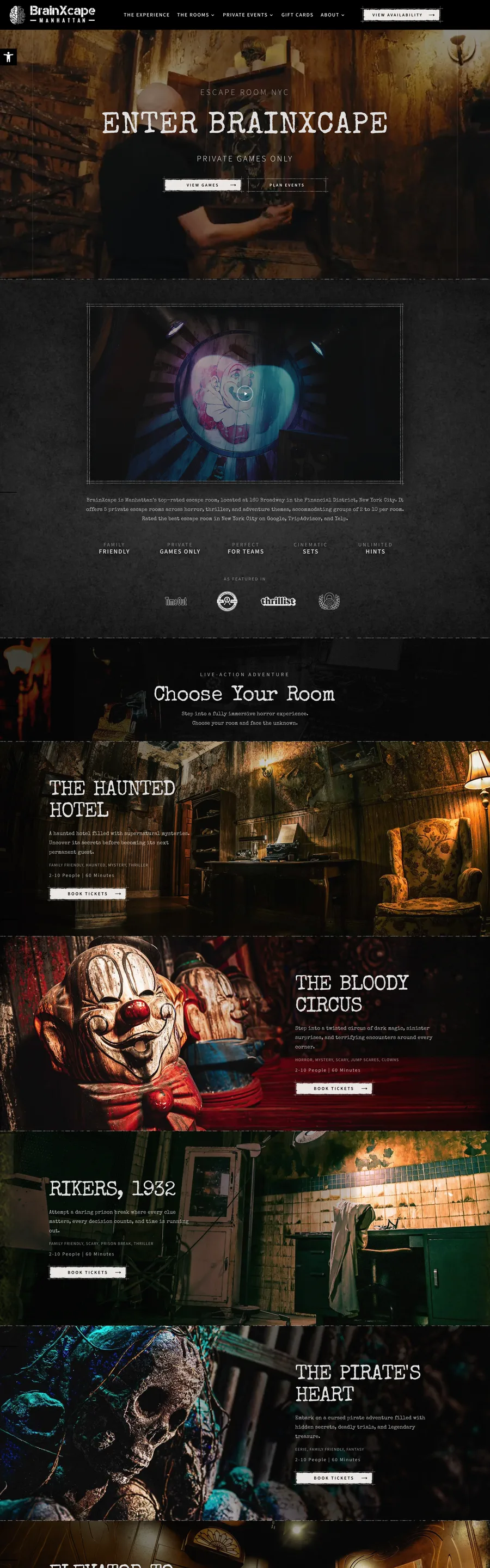 A page from the BrainXcape website, designed by Massive Impact.