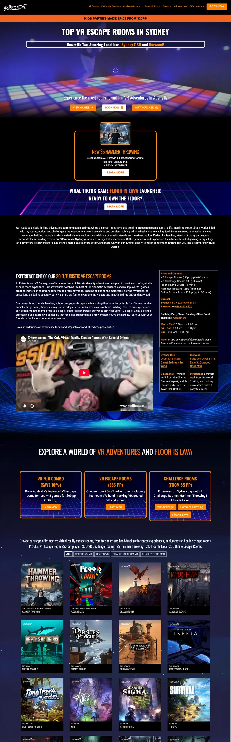 A page from the Entermission website, designed by Massive Impact.
