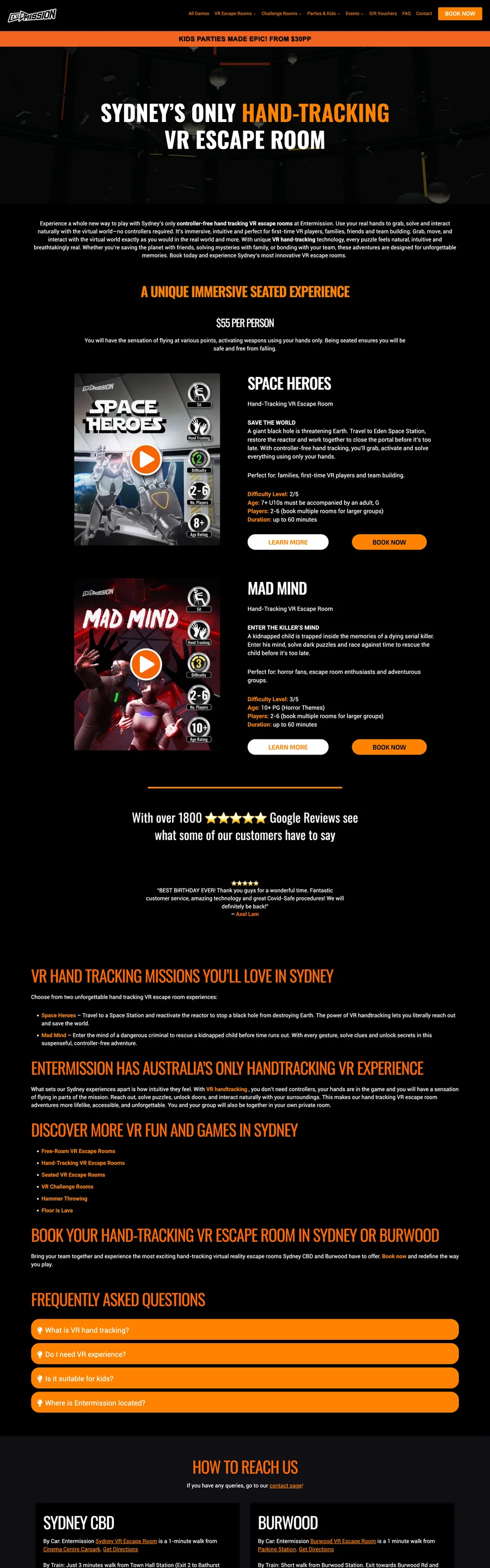 A page from the Entermission website, designed by Massive Impact.