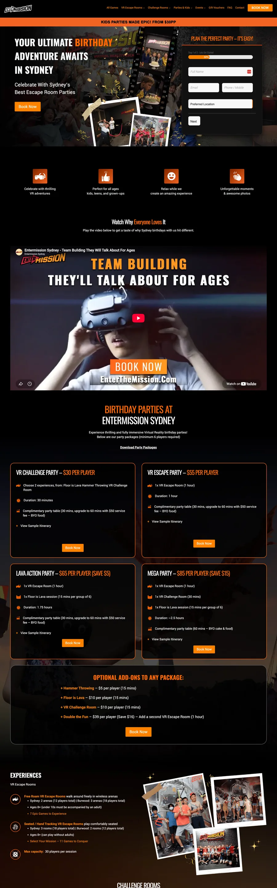 A page from the Entermission website, designed by Massive Impact.