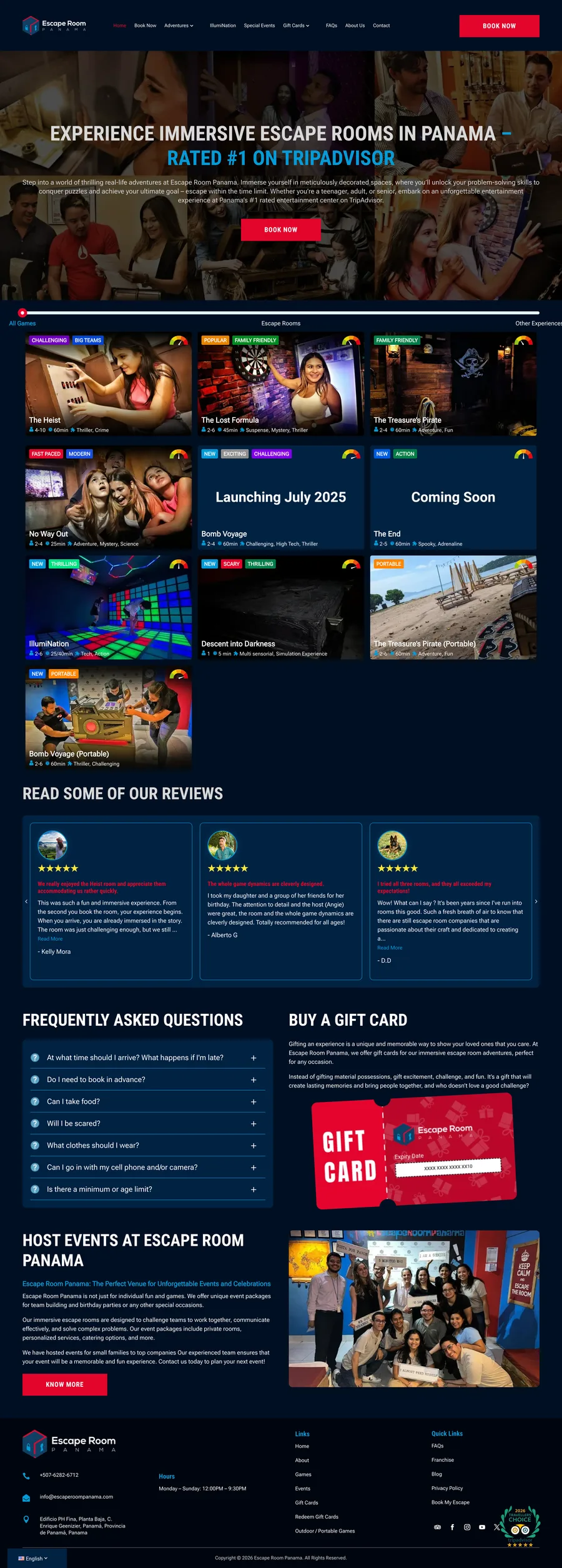 A page from the Escape Room Panama website, designed by Massive Impact.