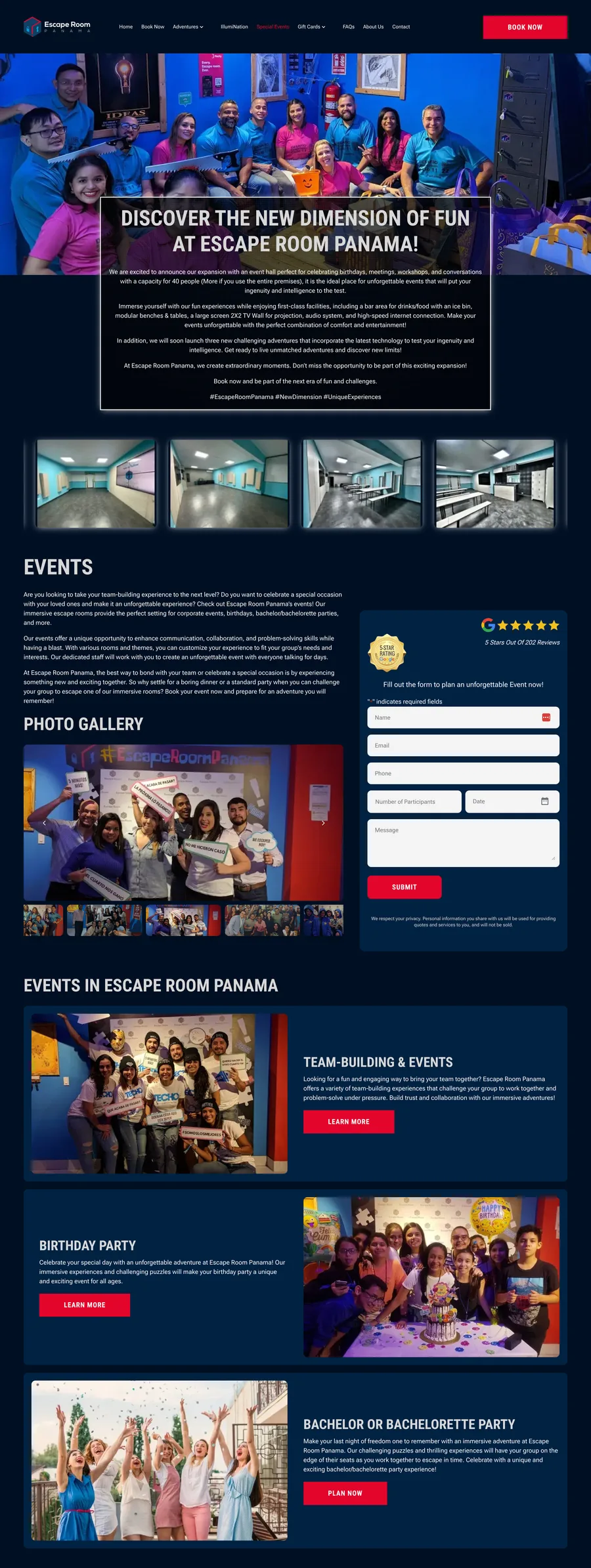 A page from the Escape Room Panama website, designed by Massive Impact.