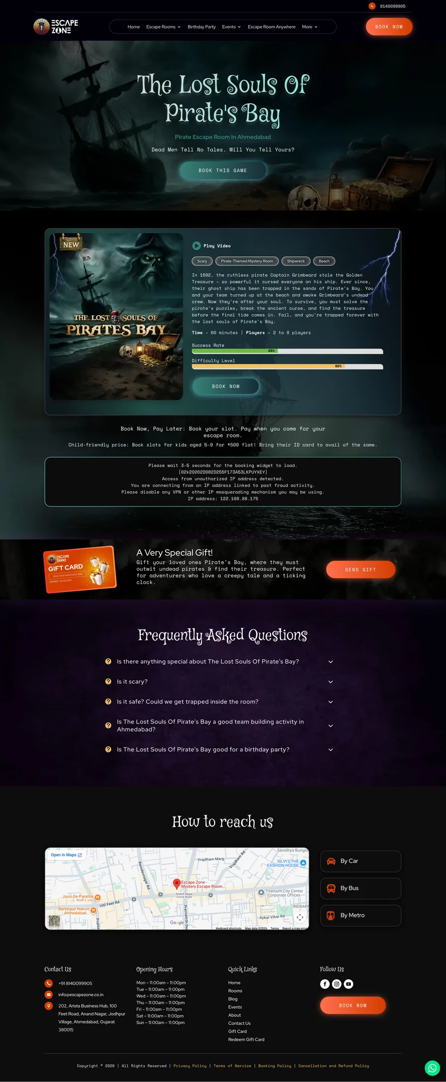 A page from the Escape Zone website, designed by Massive Impact.