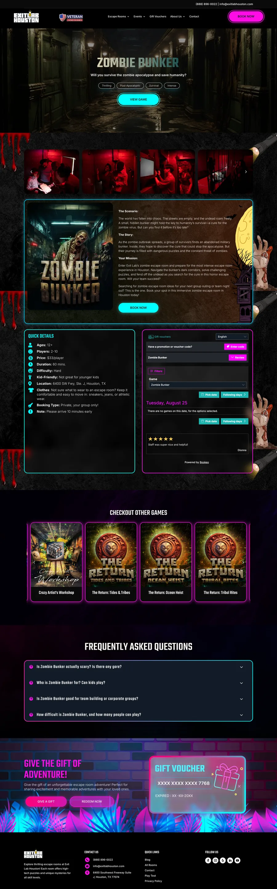 A page from the Exit Lab Houston website, designed by Massive Impact.