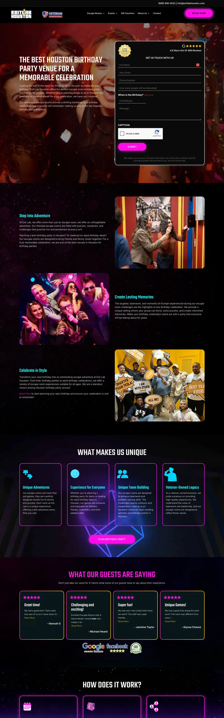 A page from the Exit Lab Houston website, designed by Massive Impact.