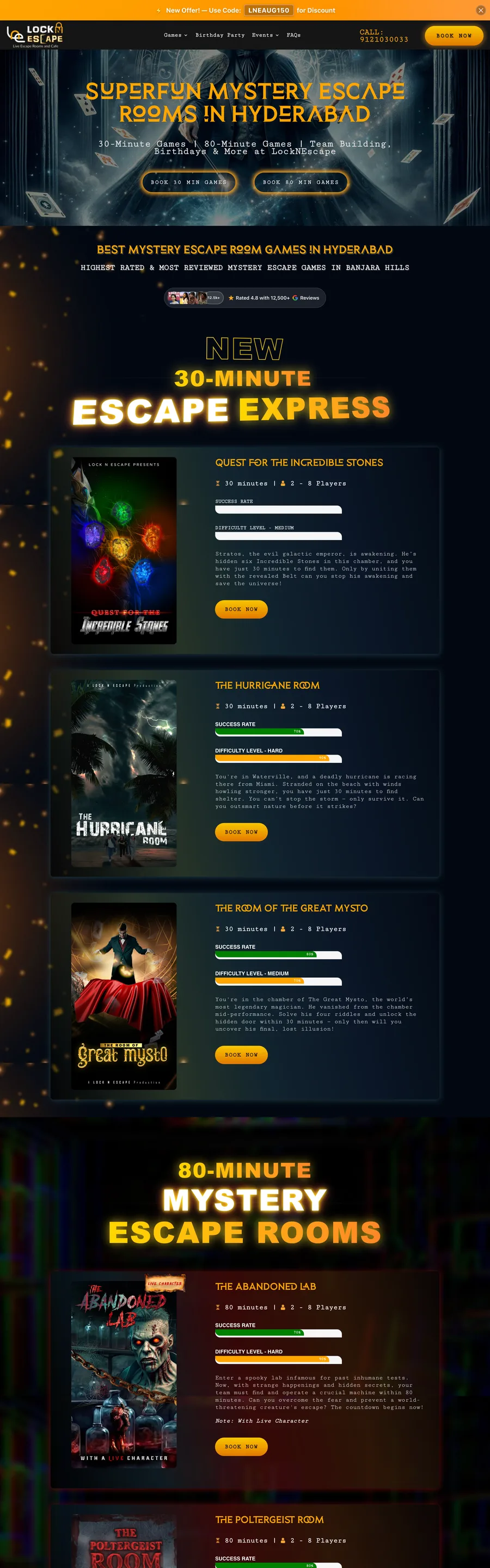 A page from the Lock N Escape website, designed by Massive Impact.