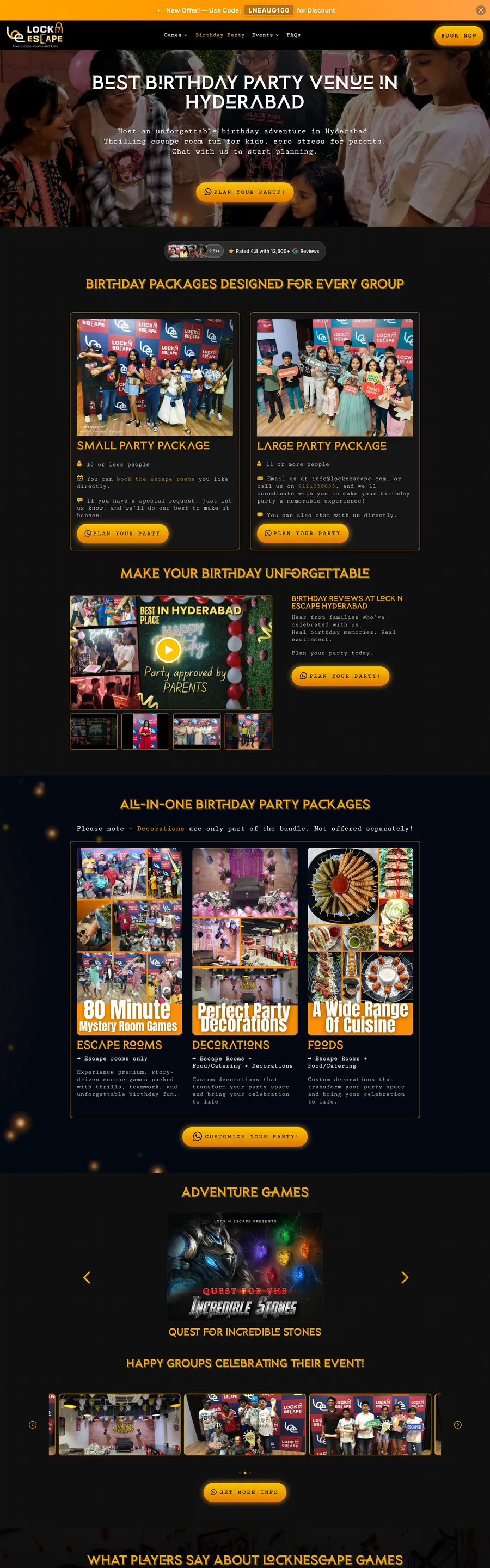 A page from the Lock N Escape website, designed by Massive Impact.