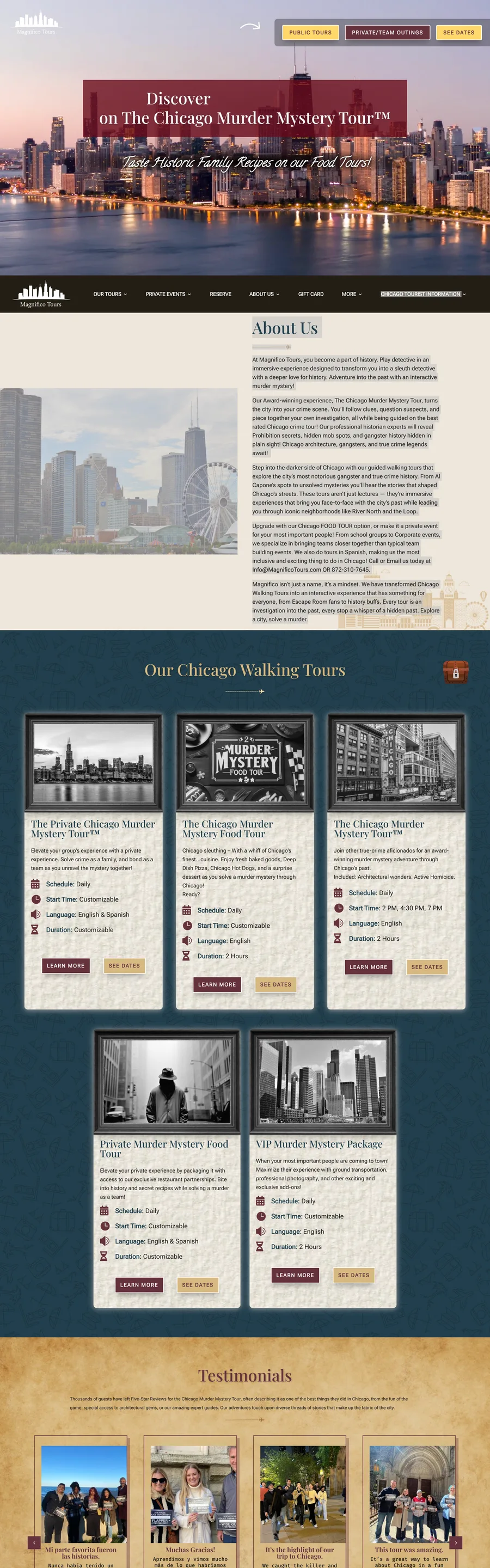 A page from the Magnifico Tours website, designed by Massive Impact.
