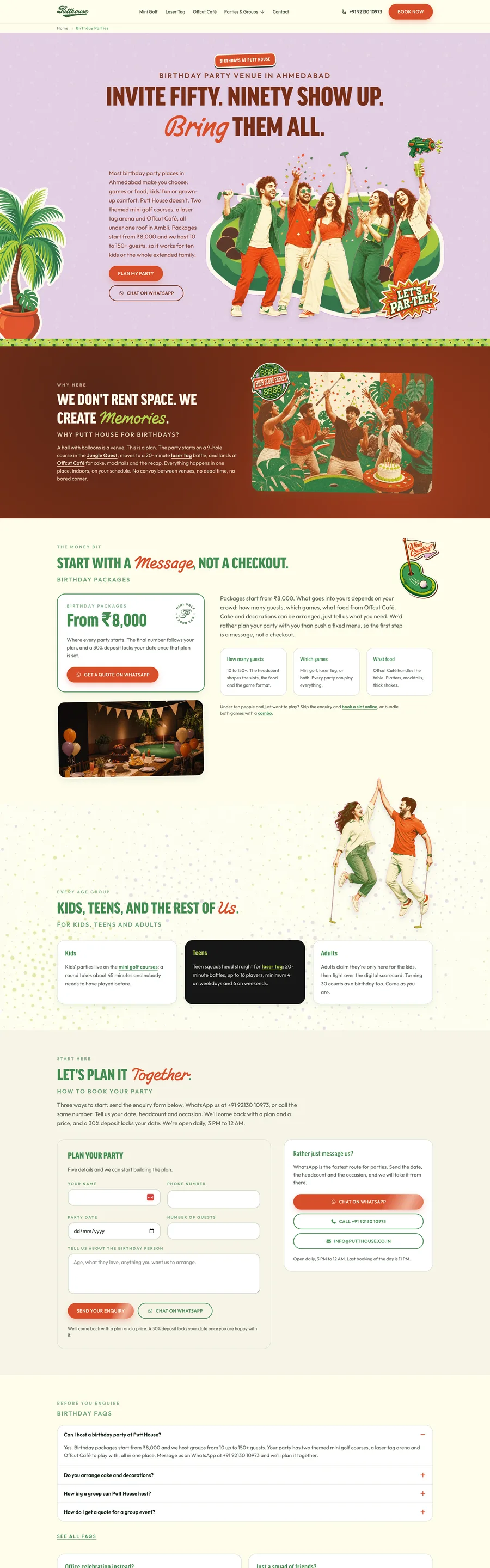 A page from the Putt House website, designed by Massive Impact.