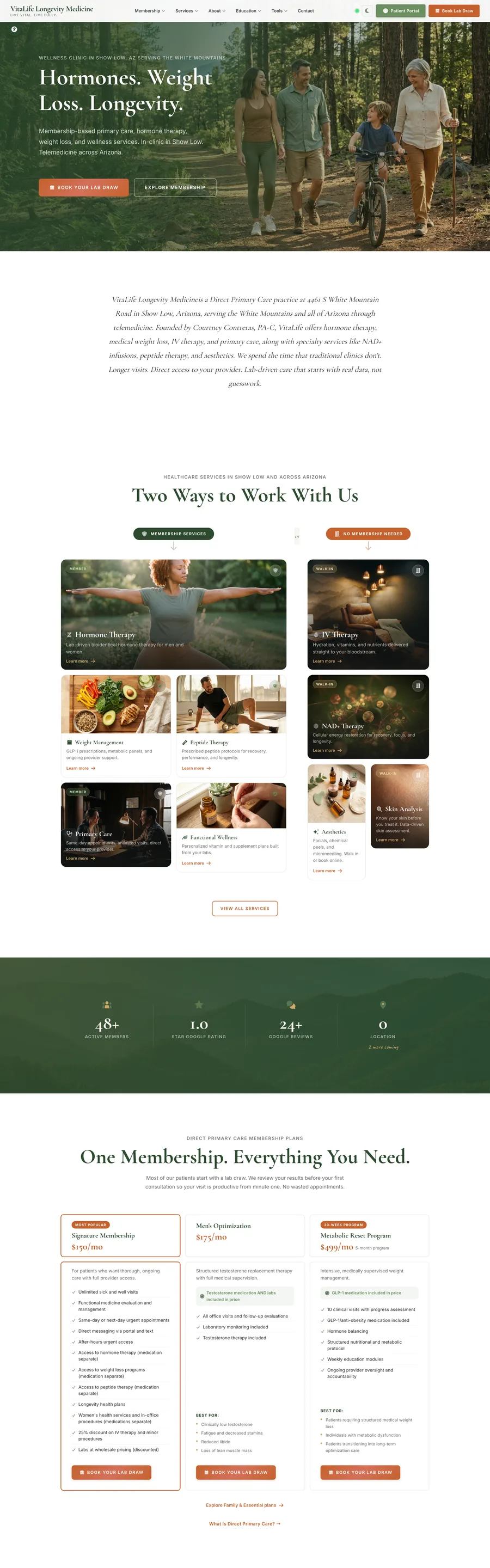 A page from the VitaLife Longevity Medicine website, designed by Massive Impact.