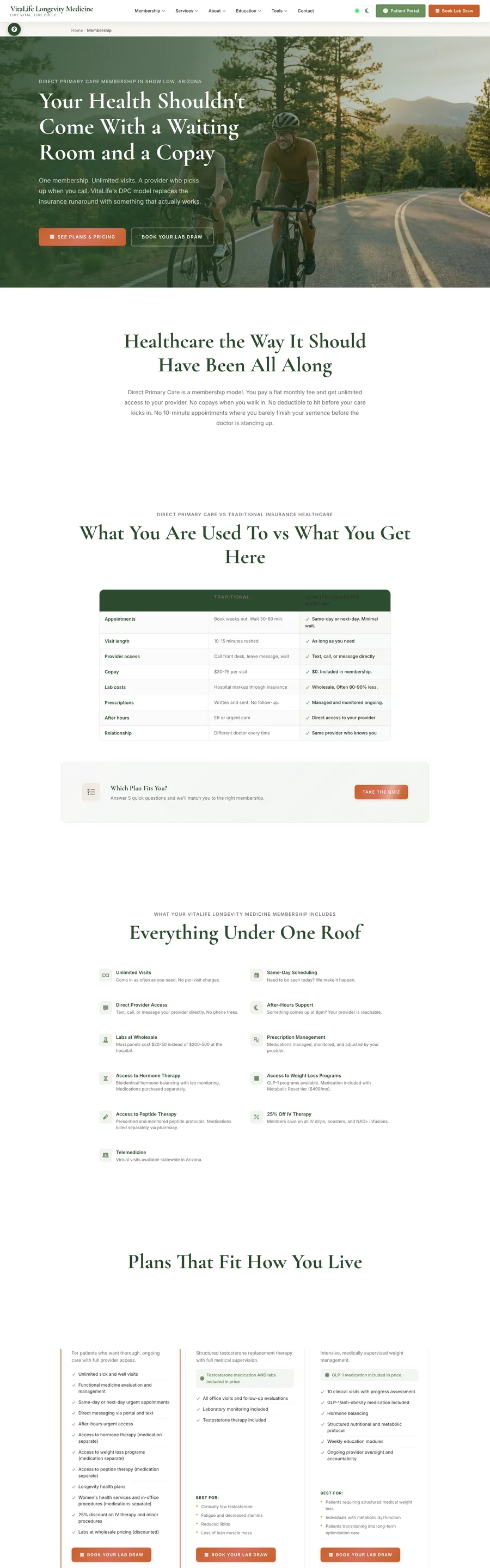 A page from the VitaLife Longevity Medicine website, designed by Massive Impact.