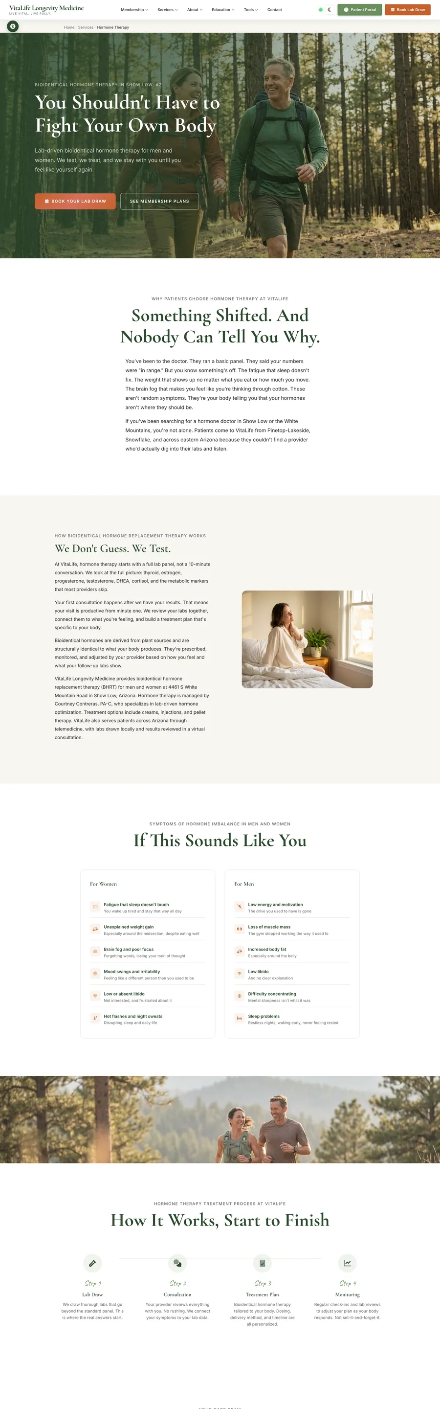 A page from the VitaLife Longevity Medicine website, designed by Massive Impact.