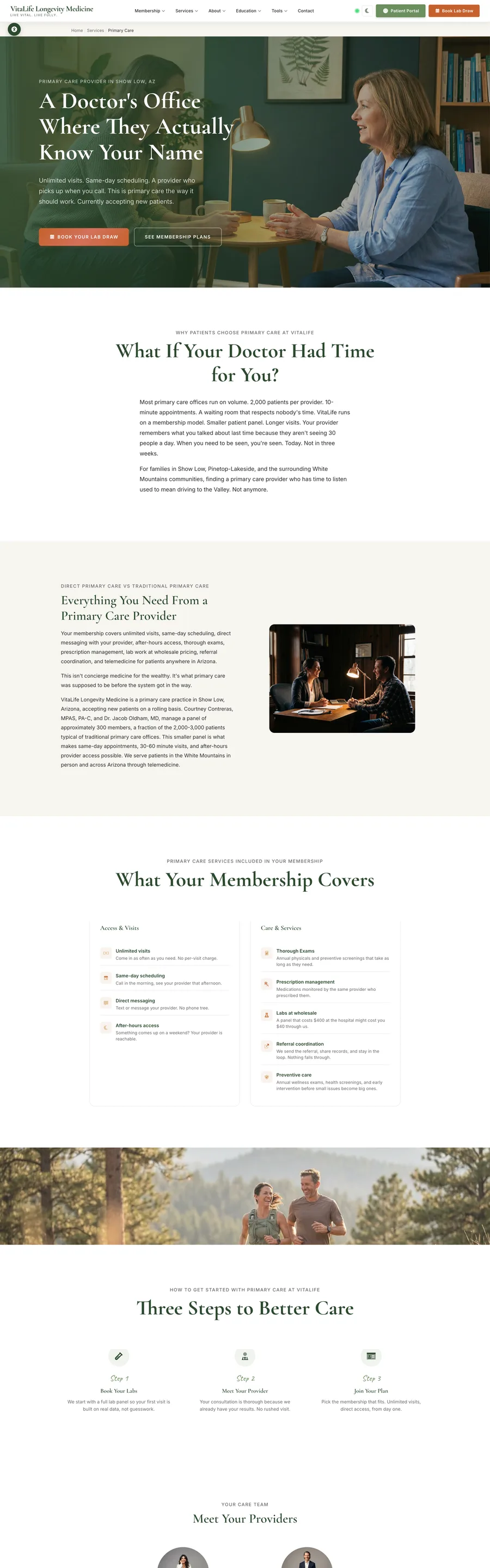 A page from the VitaLife Longevity Medicine website, designed by Massive Impact.