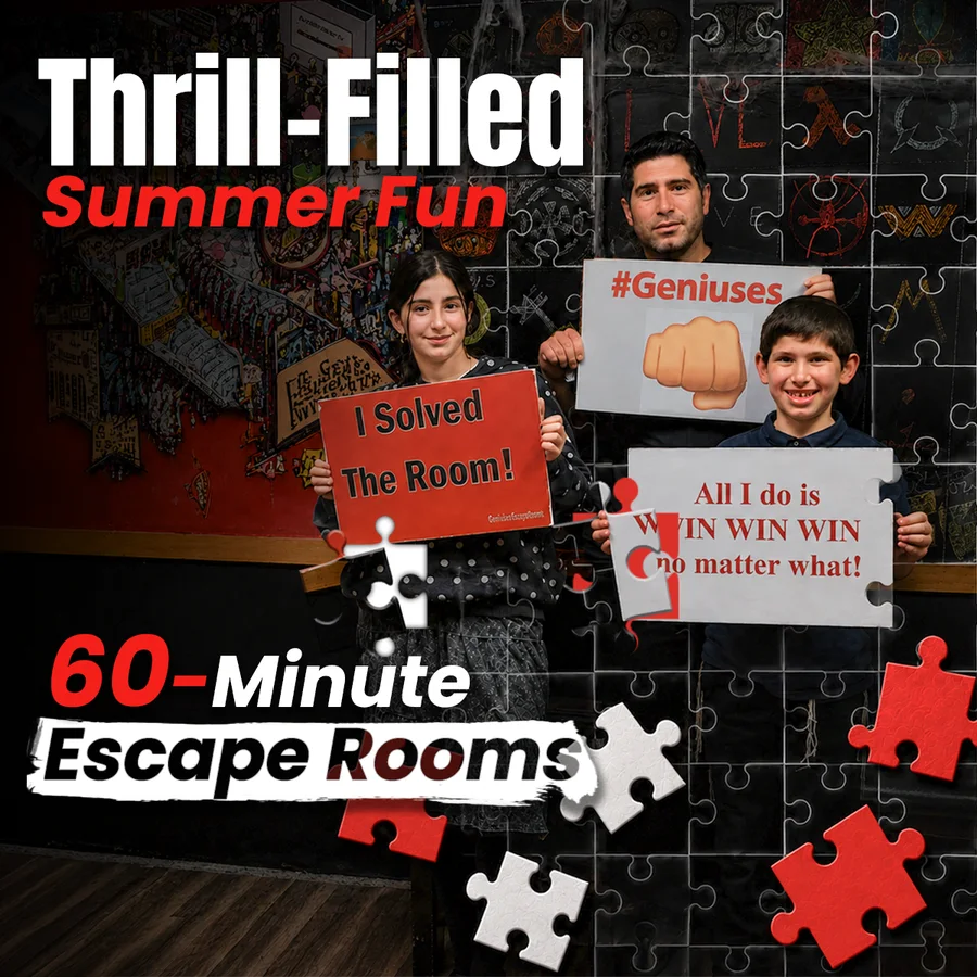 A real summer-campaign ad creative Massive Impact designed for an escape-room account.