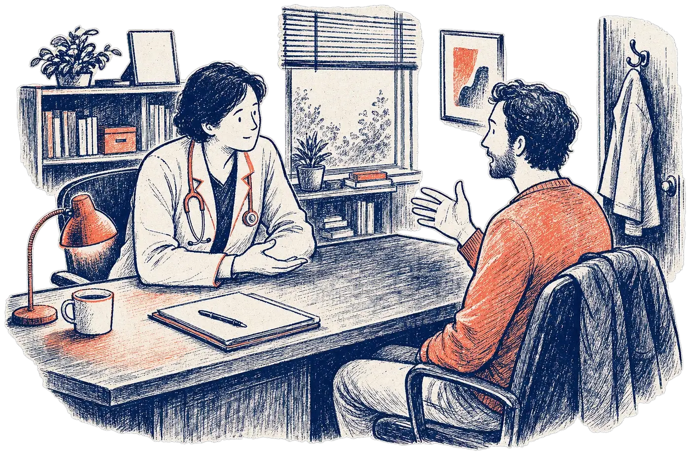 A Direct Primary Care doctor consulting with a patient in a modern clinic.
