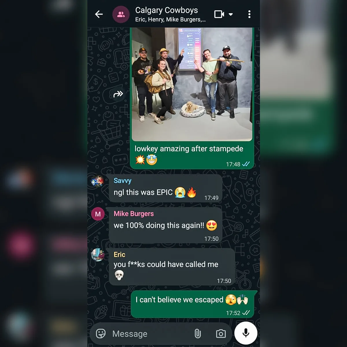 Game Over Calgary Stampede ad built from a real customer WhatsApp group chat after a visit