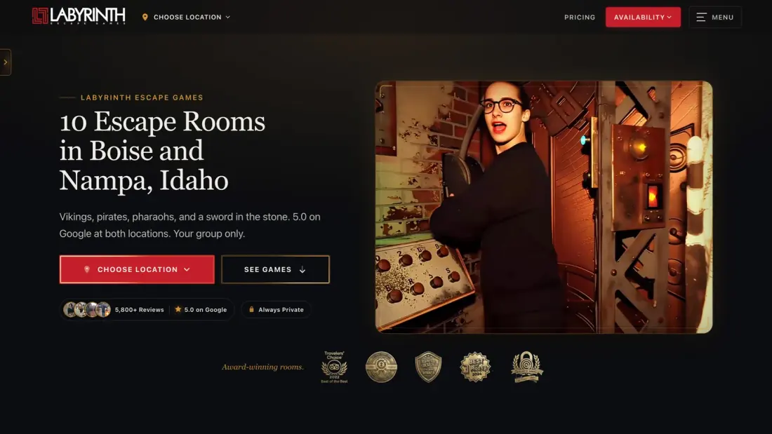 The Labyrinth Escape Games website, escape rooms in Boise and Nampa, Idaho, built by Massive Impact.