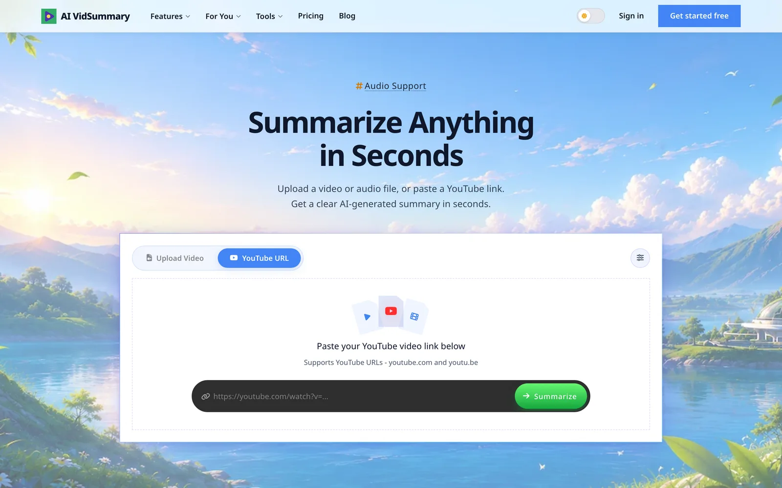 The AI VidSummary product interface, an AI video-summary tool built by Massive Impact.