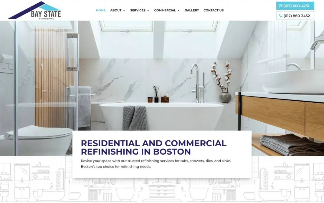 The Bay State Refinishing website, a bathtub and surface refinishing business in Massachusetts, built by Massive Impact.