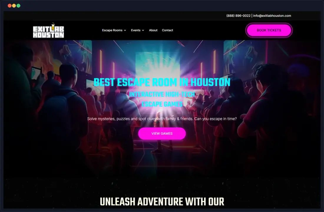 The Exit Lab Houston website, escape rooms in Houston, Texas, built by Massive Impact.