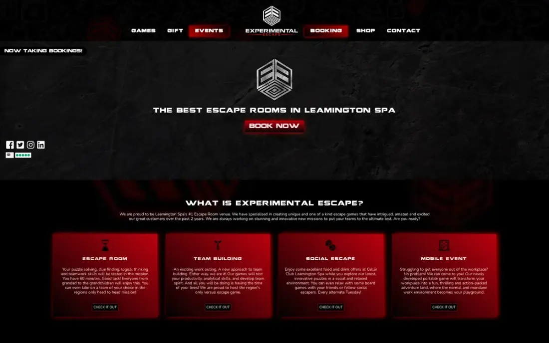 The Experimental Escape website, built by Massive Impact.