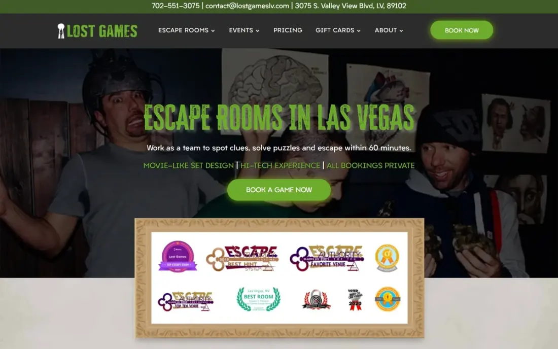 The Lost Games Las Vegas website, built by Massive Impact.