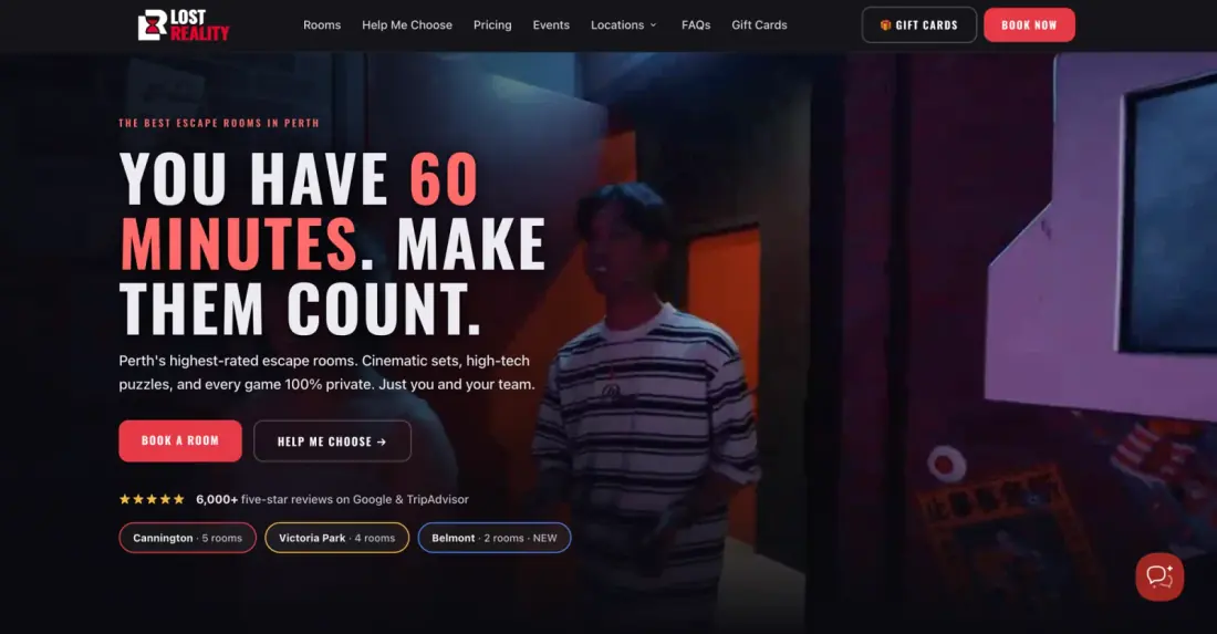 The Lost Reality website, escape rooms and VR in Perth, Australia, built by Massive Impact.