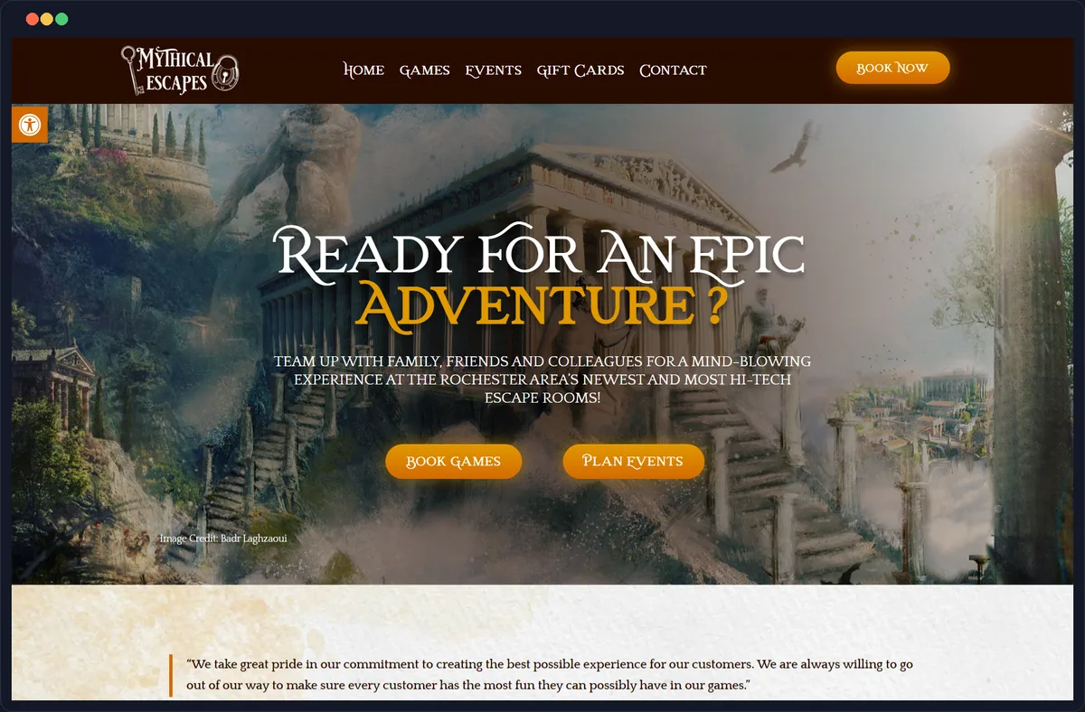 The Mythical Escape Room website, designed and built by Massive Impact.